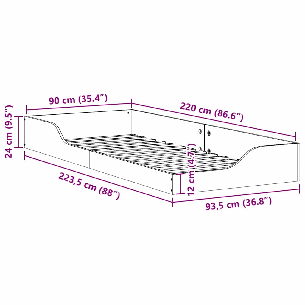 Krevetna konstrukcija Smeđa 90 x 220 cm Čvrsto borovo drvo Bež
