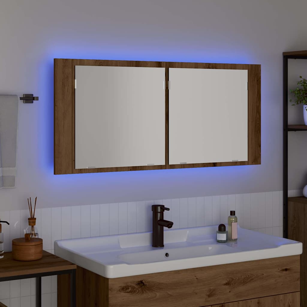LED Ogledalo s Ormarom Zidne Umjetnički hrast 100 x 12 x 45 cm
