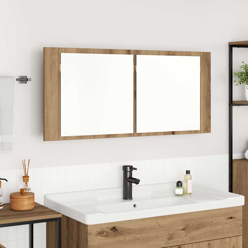 LED Ogledalo s Ormarom Zidne Umjetnički hrast 100 x 12 x 45 cm