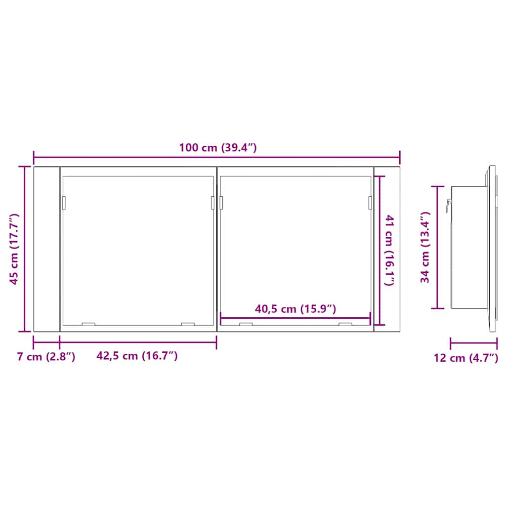 LED Ogledalo s Ormarom Zidne Umjetnički hrast 100 x 12 x 45 cm