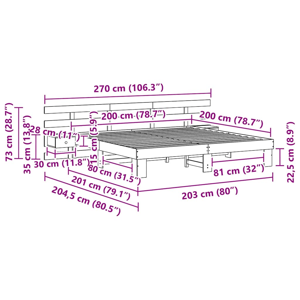 Krevetna konstrukcija Smeđa 200 x 200 cm Čvrsto borovo drvo Bež