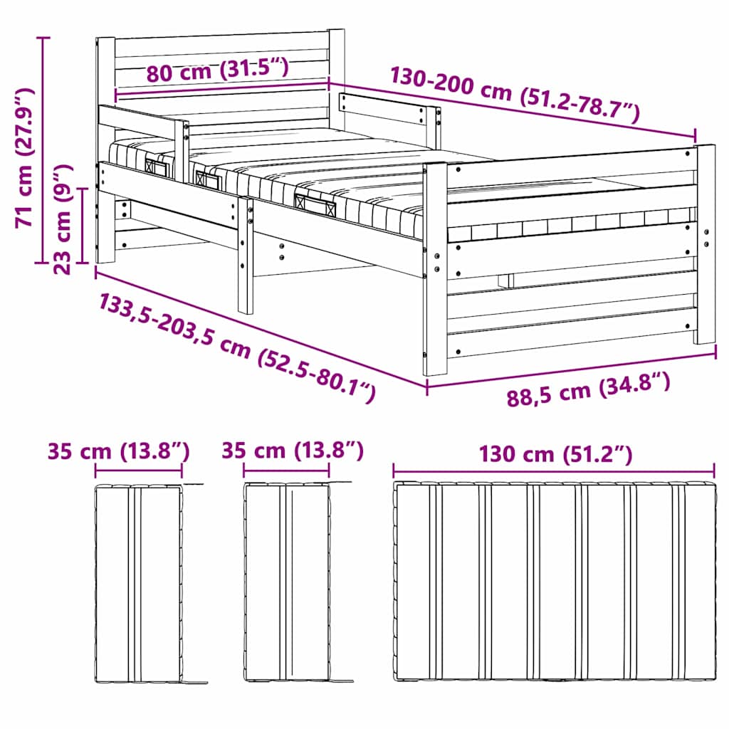 Krevet s produžetnim madracem s uzglavljem Smeđa 80 x 200 cm
