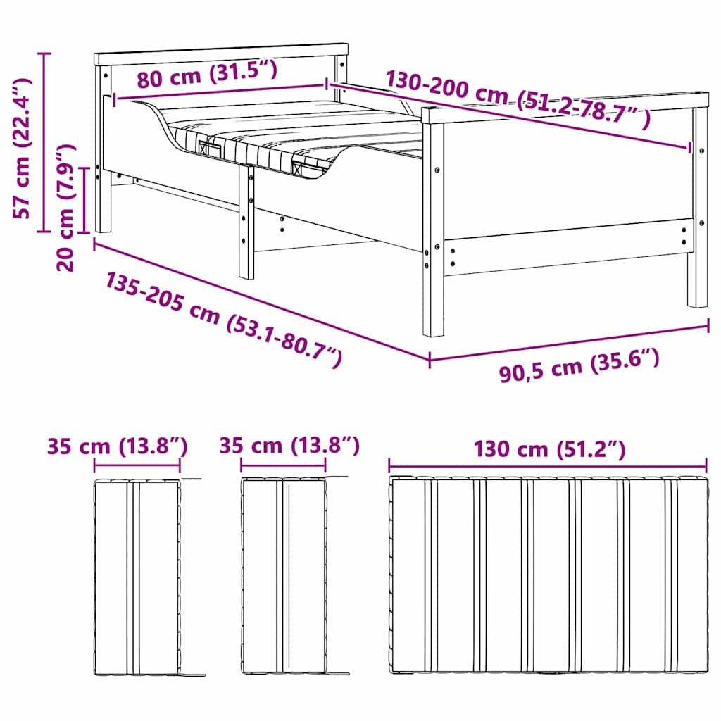 Krevet s produžetnim madracem s uzglavljem Smeđa 80 x 200 cm