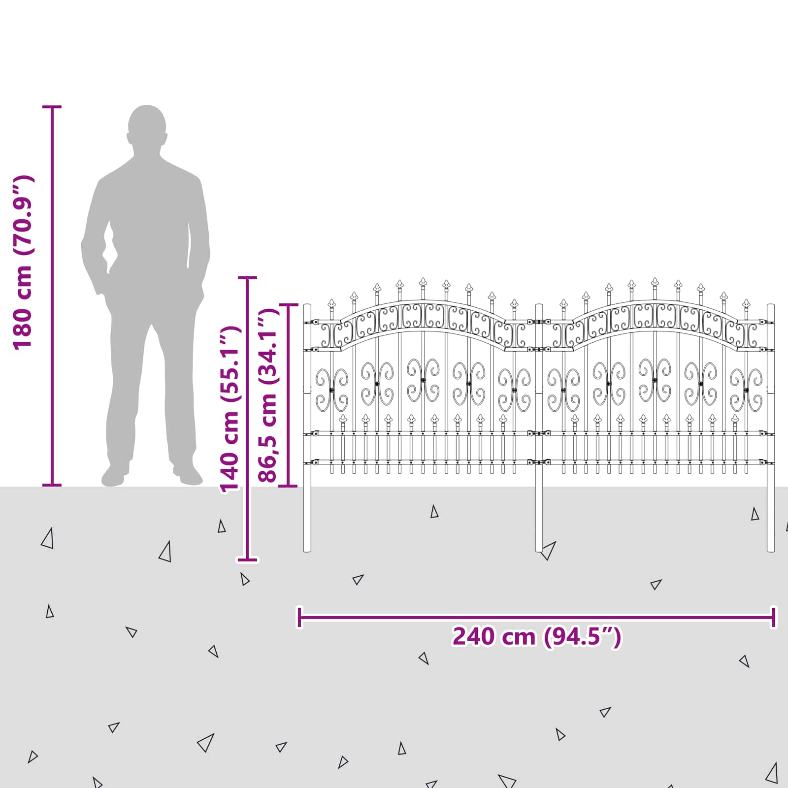 Vrtna Ograda KAMPEN 240 x 140 cm Mesh Siva