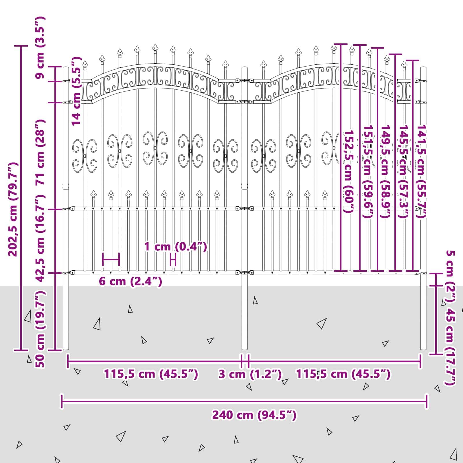 Vrtna Ograda KAMPEN 240 x 202,5 cm Mesh Siva