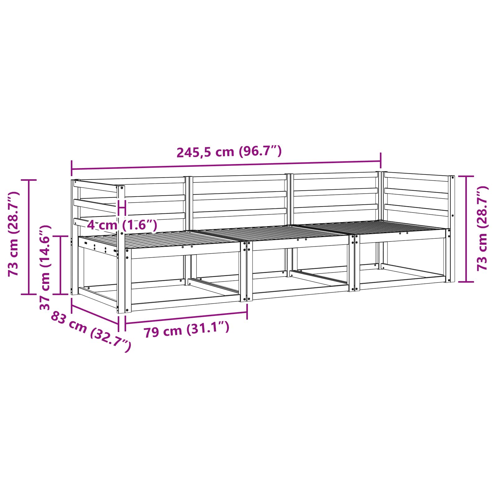 Set vanjskih sofa 3 pcs Bijela 245,5 x 83 x 73 cm