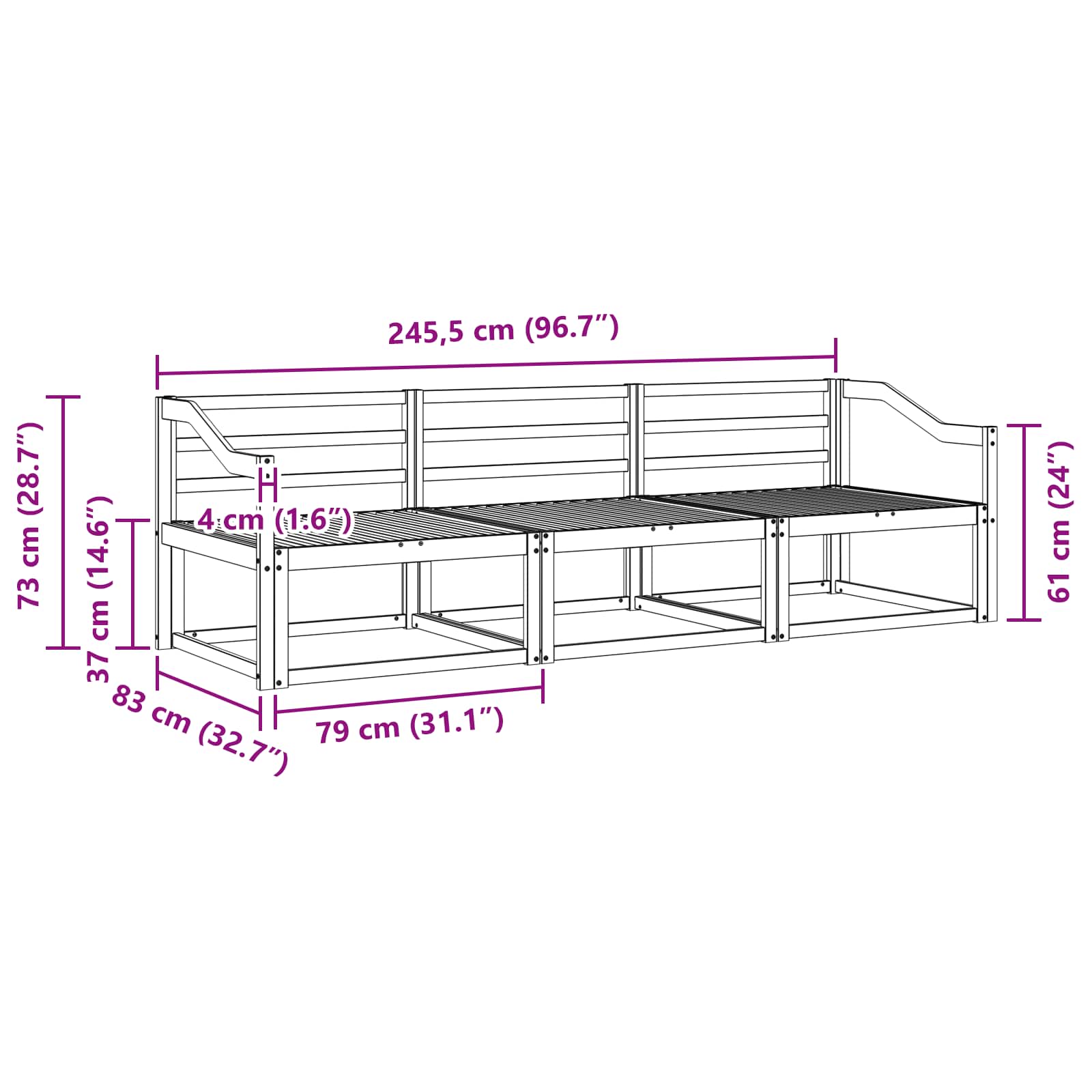 Set vanjskih sofa 3 pcs Bijela 245,5 x 83 x 73 cm