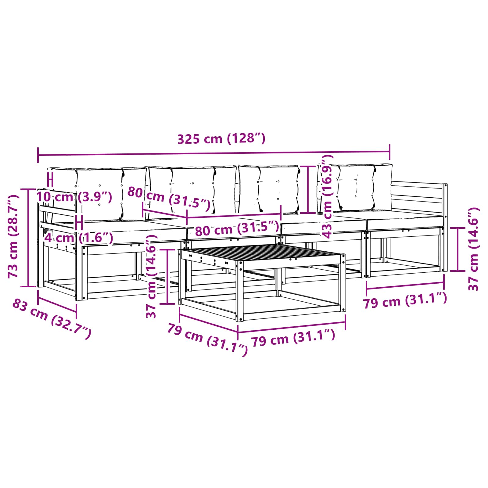 Set vanjskih sofa s jastukom 4 pcs Bijela i bež