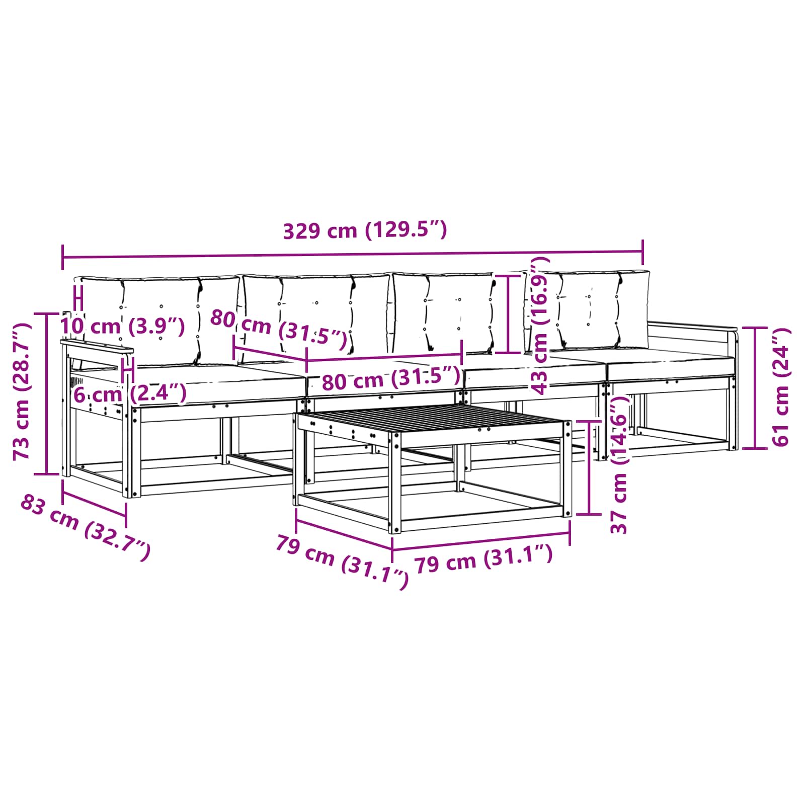 Set vanjskih sofa s jastukom 4 pcs Bijela i bež