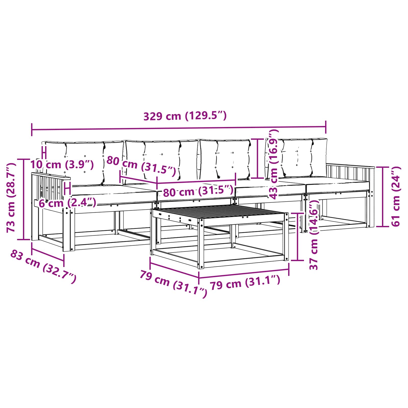 Set vanjskih sofa s jastukom 4 pcs Bijela i bež