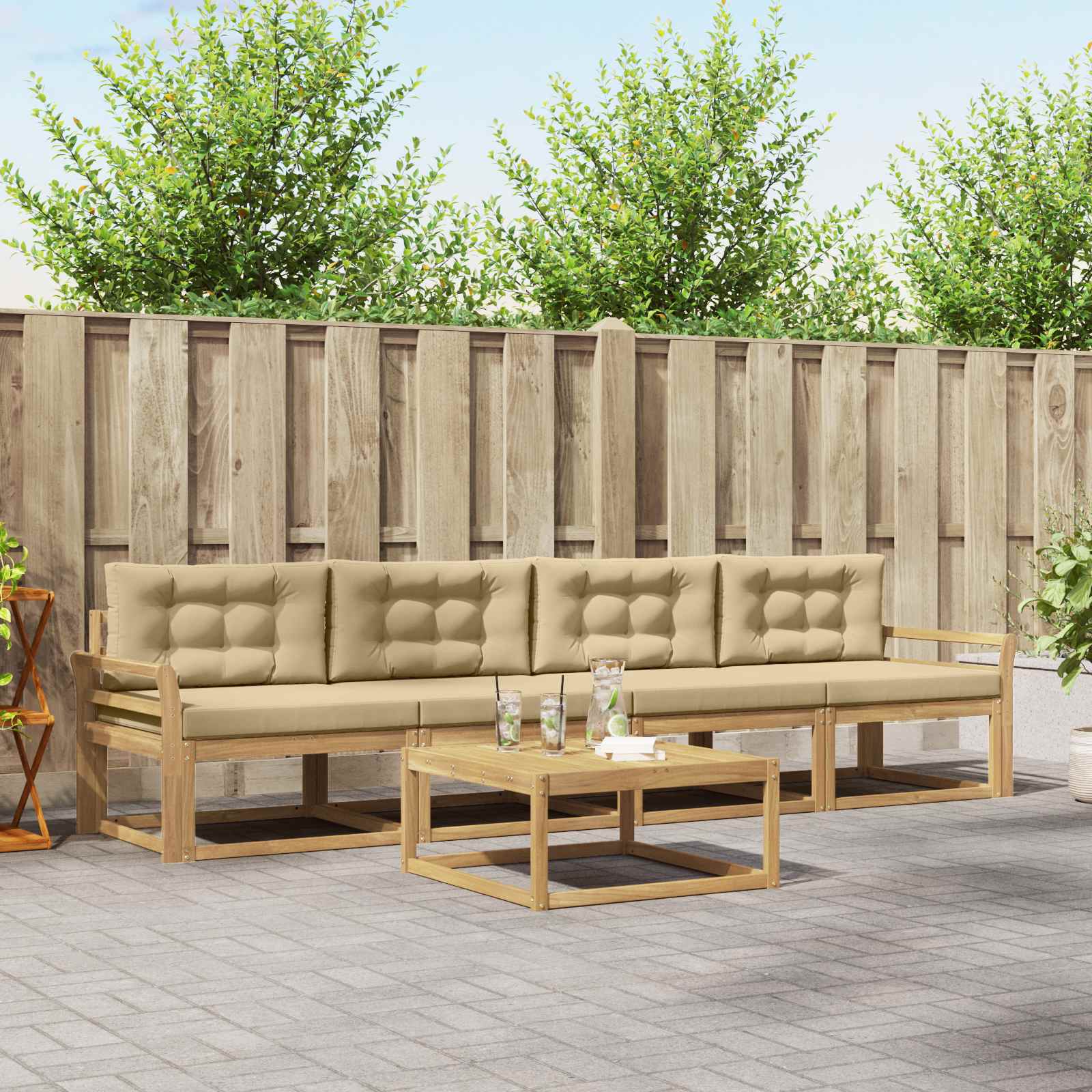 Set vanjskih sofa s jastukom 4 pcs Bijela i bež