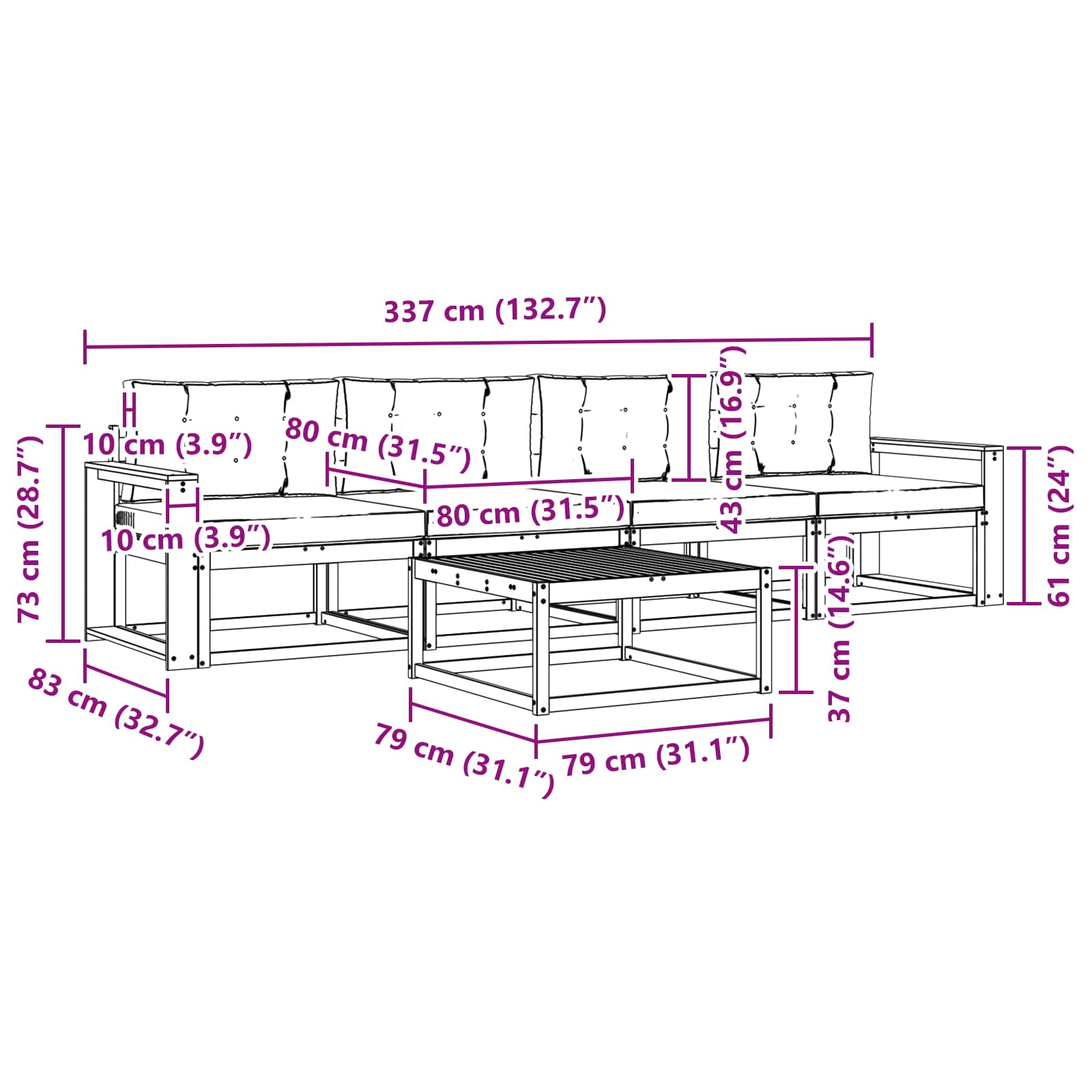 Set vanjskih sofa s jastukom 4 pcs Bijela i bež