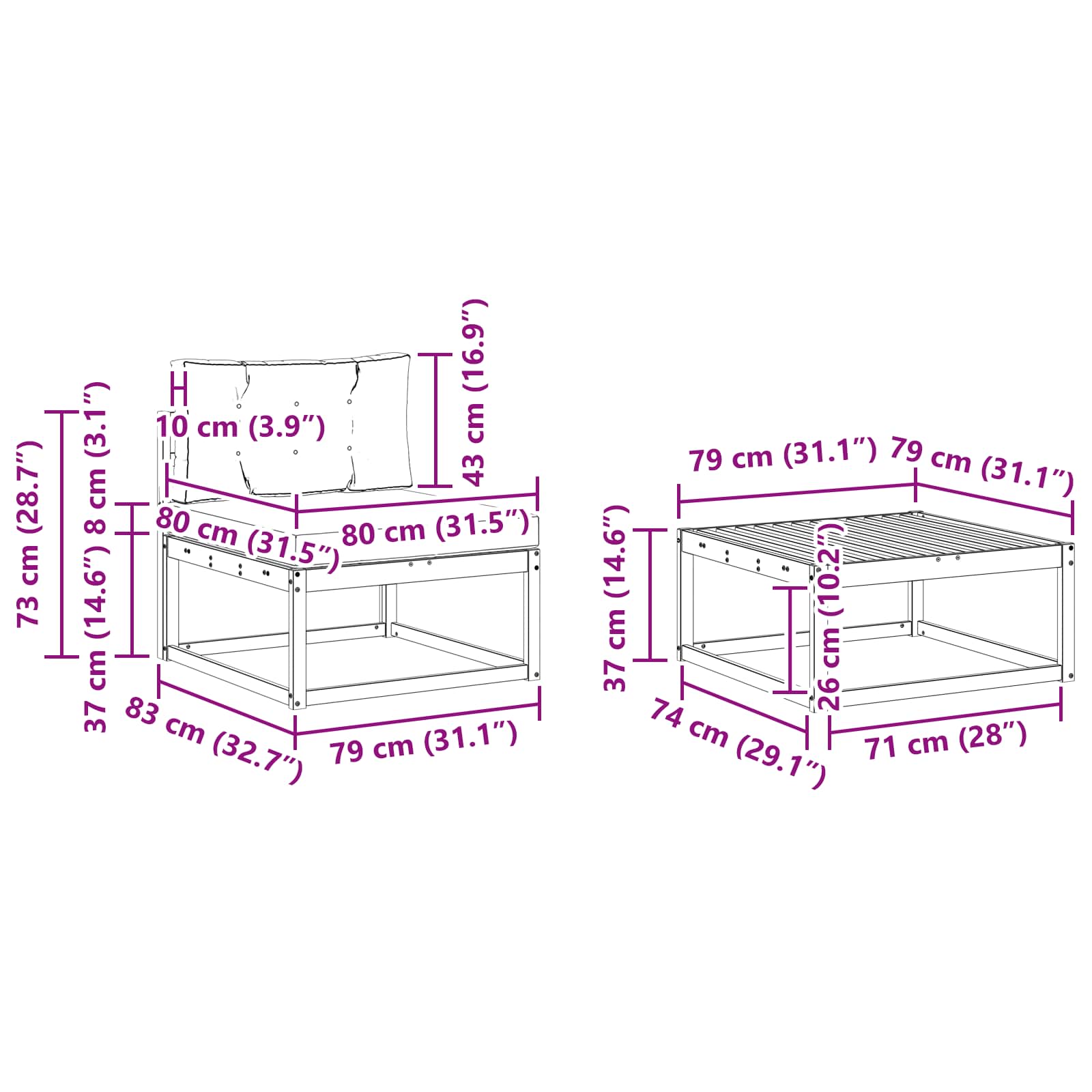 Set vanjskih sofa s jastukom 4 pcs Bijela i bež