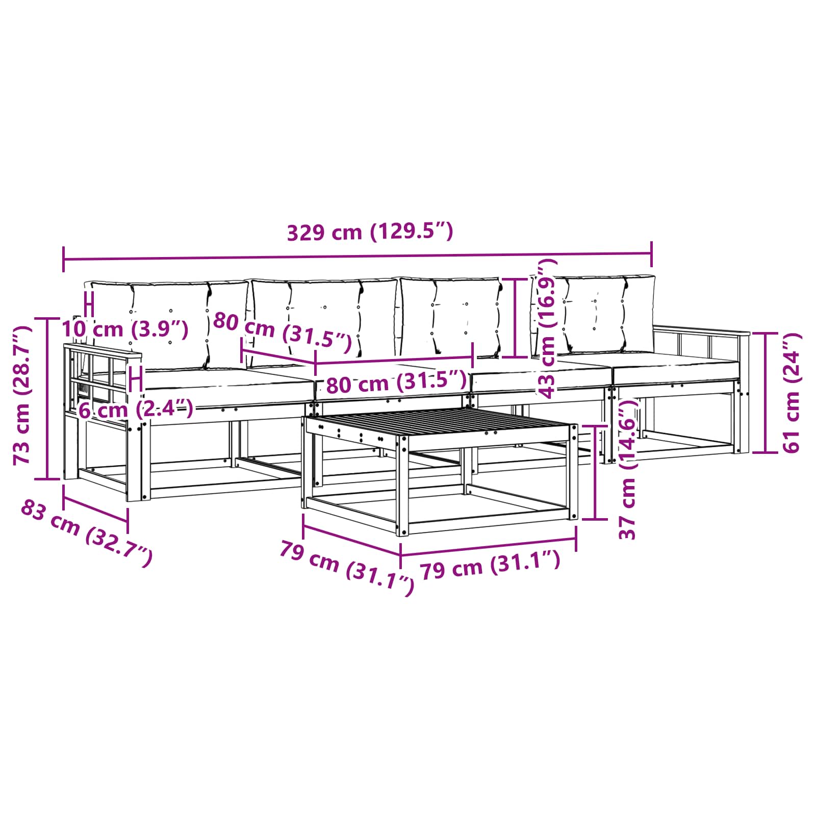 Set vanjskih sofa s jastukom 4 pcs Bijela i bež