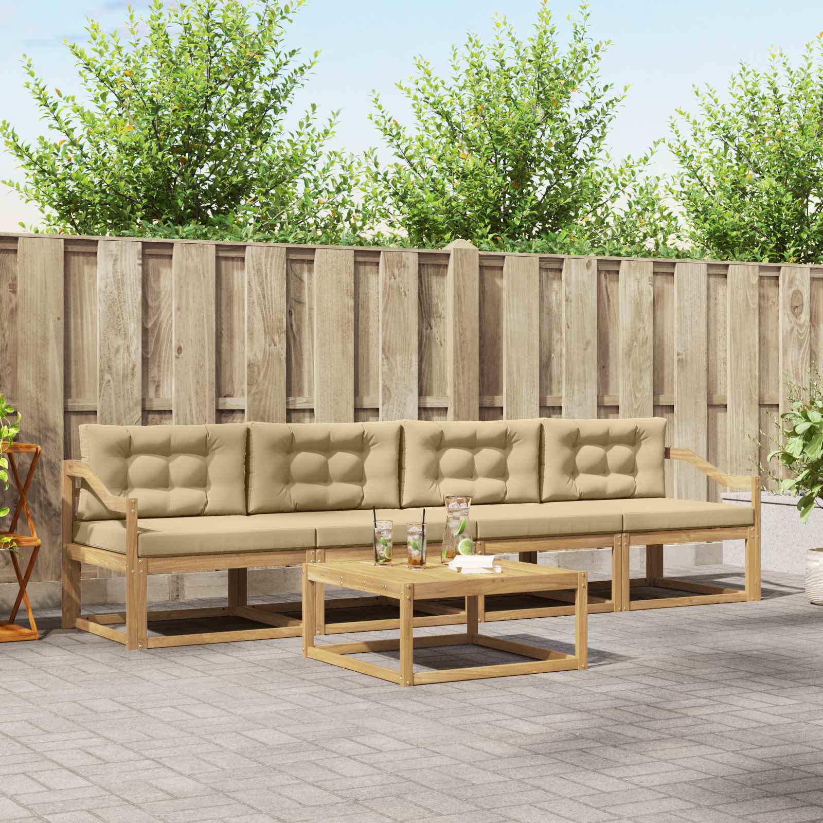 Set vanjskih sofa s jastukom 4 pcs Bijela i bež