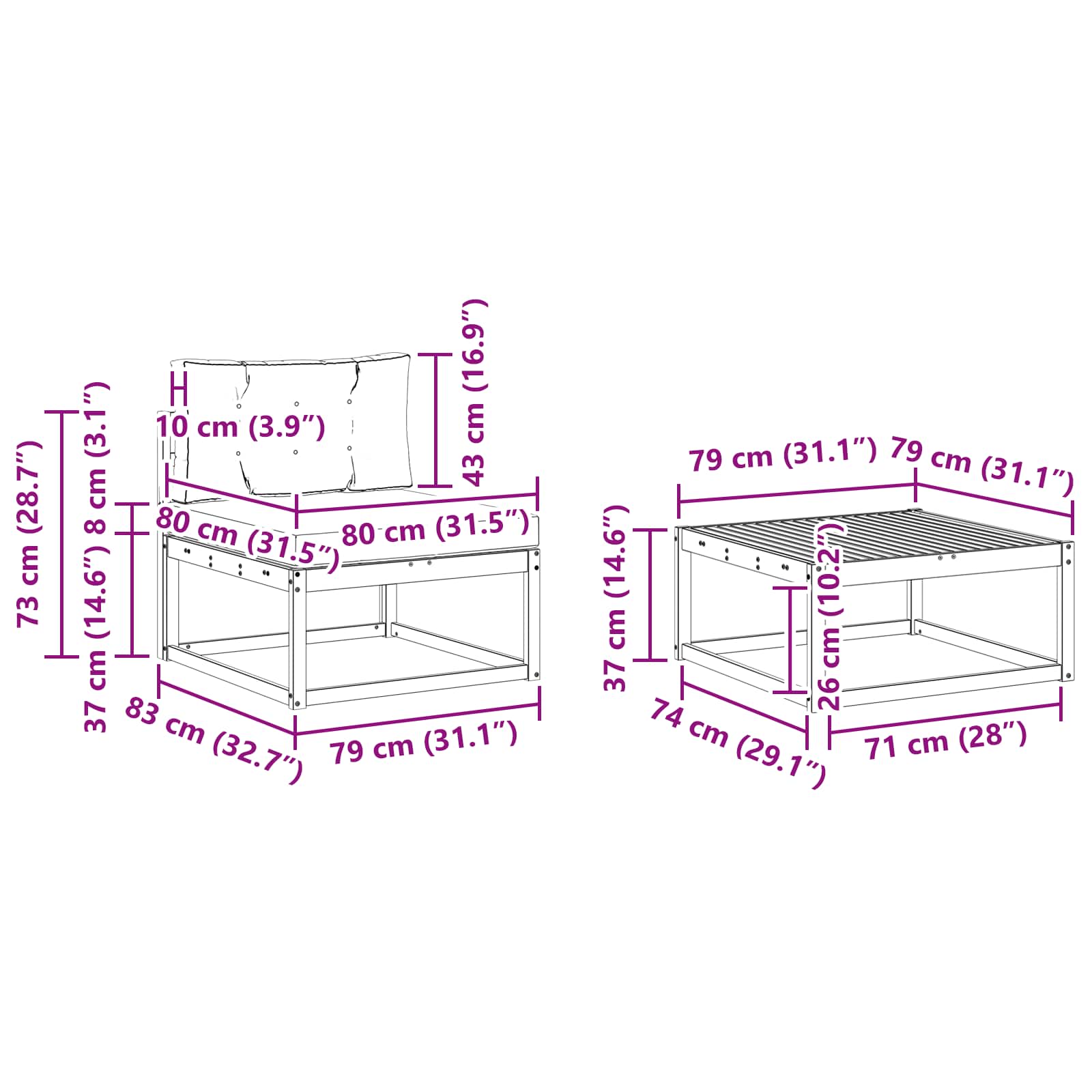 Set vanjskih sofa s jastukom 4 pcs Bijela i bež