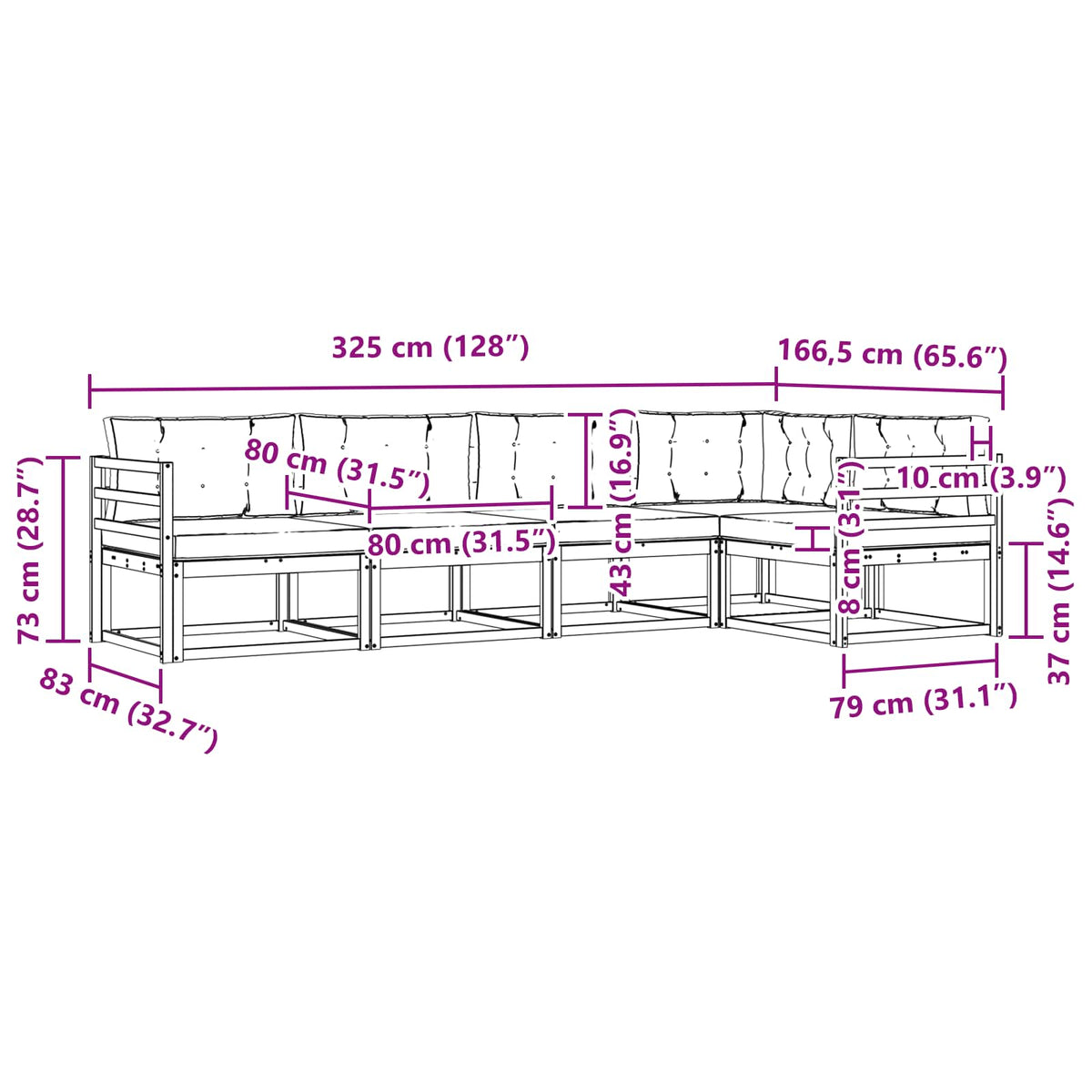 Set vanjskih sofa 4 kom. Bijela i svjetlosiva Poliester Smeđa 325 x 166,5 x 73 cm