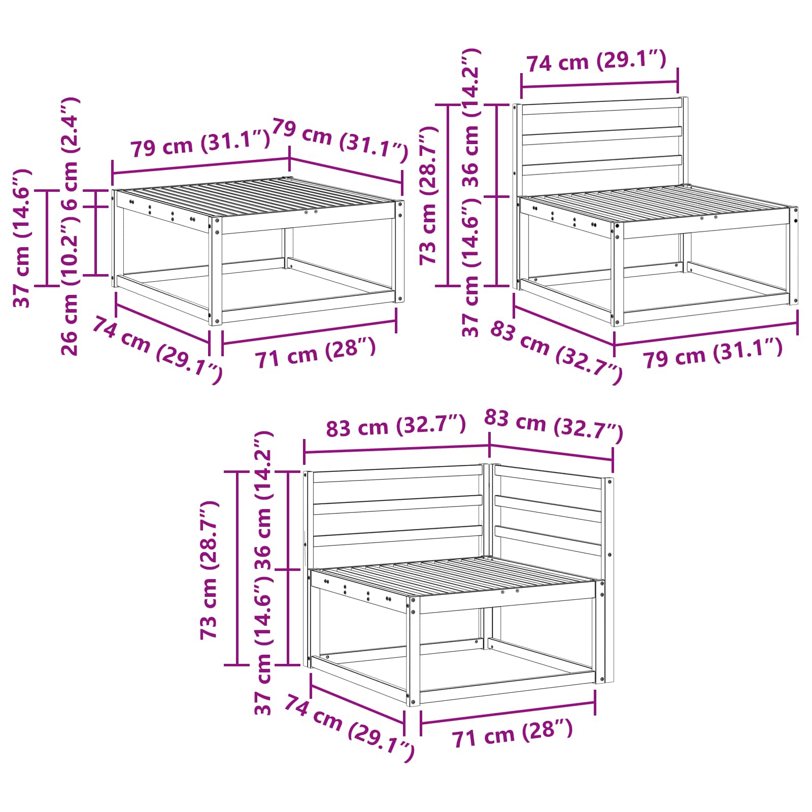 Set vanjskih sofa 7 pcs Bijela 79 x 79 x 37 cm