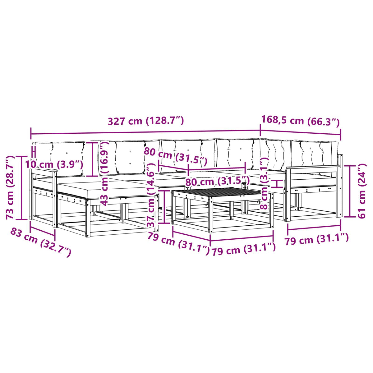 Set vanjskih sofa 7 kom. Bijela i svjetlosiva 79 x 79 x 37 cm