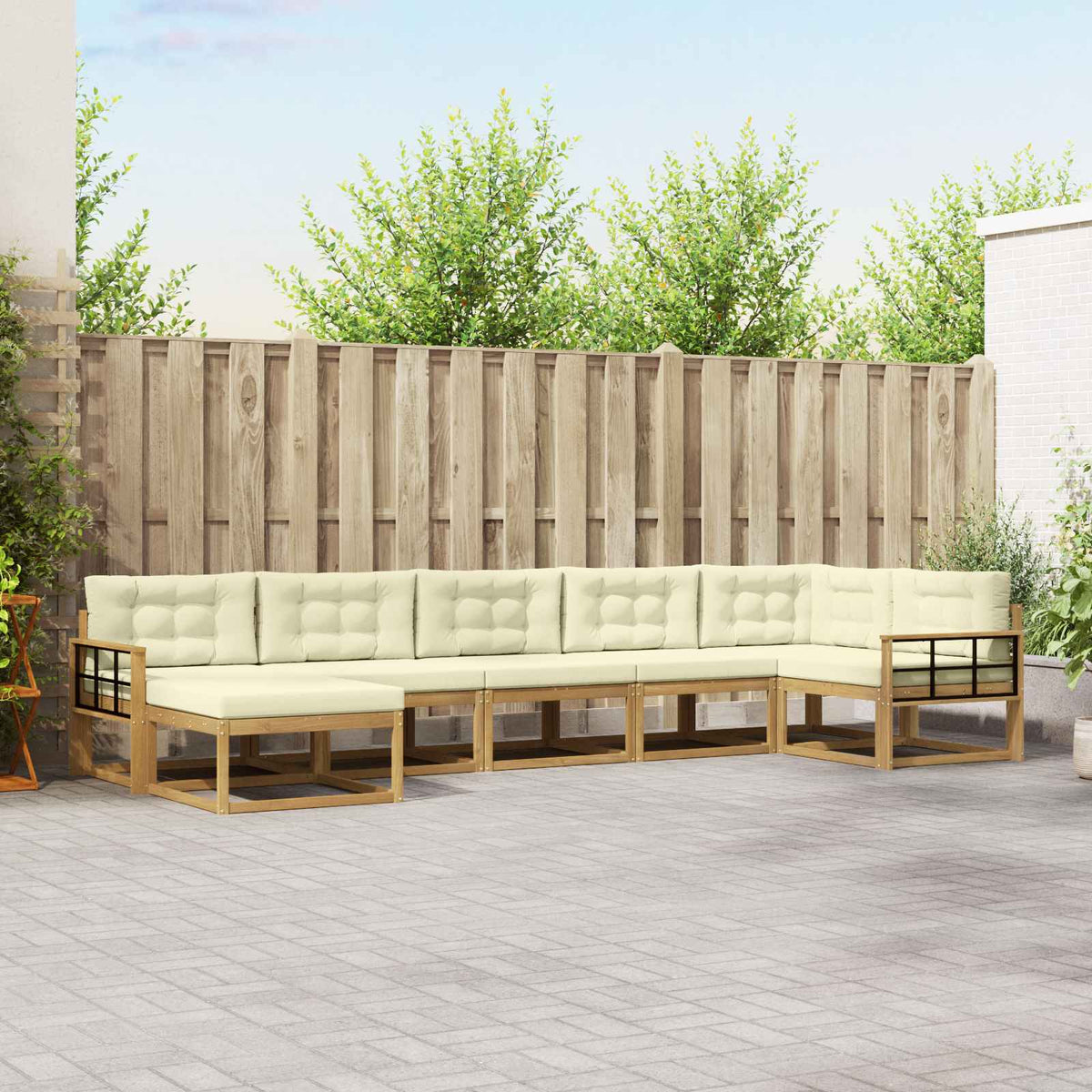 Set vanjskih sofa 7 kom. Bijela i krem Smeđa 406 x 168,5 x 73 cm