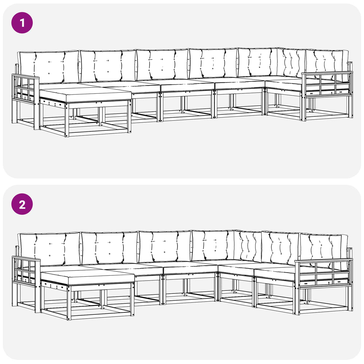Set vanjskih sofa 7 kom. Bijela i svjetlosiva Smeđa 406 x 168,5 x 73 cm