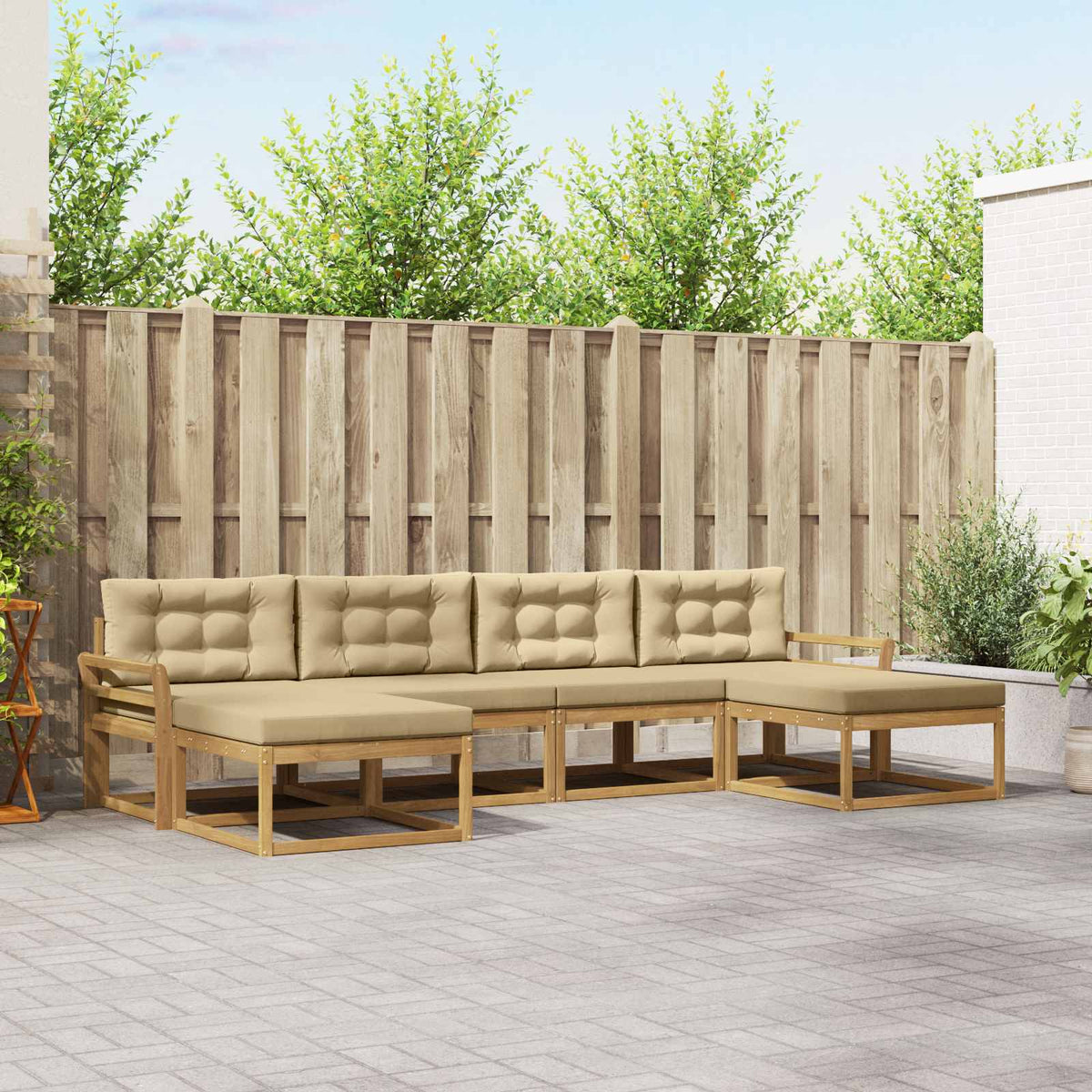 Set vanjskih sofa 6 kom. Bijela i bež Smeđa 333 x 162,5 x 73 cm