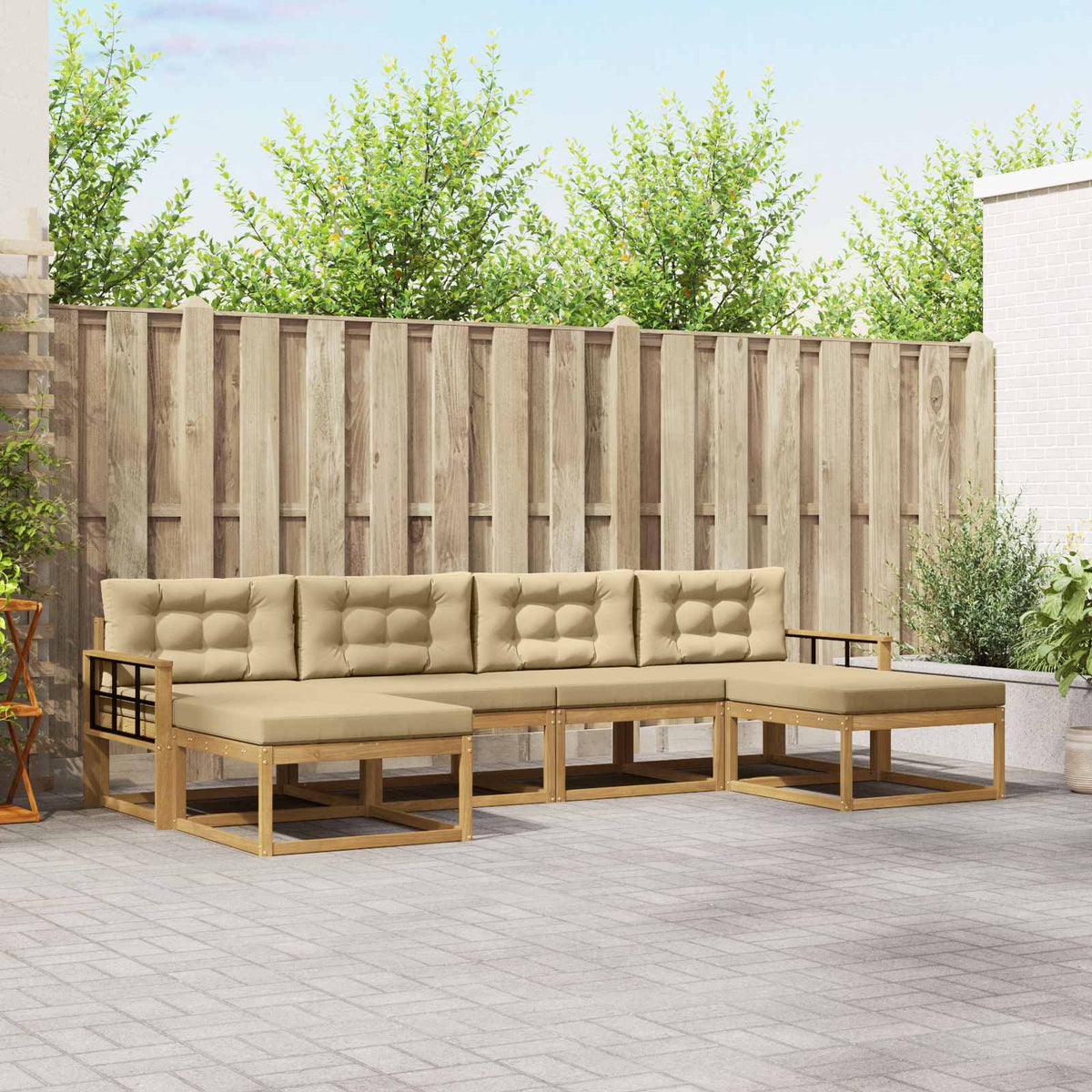 Set vanjskih sofa 6 kom. Bijela i bež Smeđa 329 x 162,5 x 73 cm