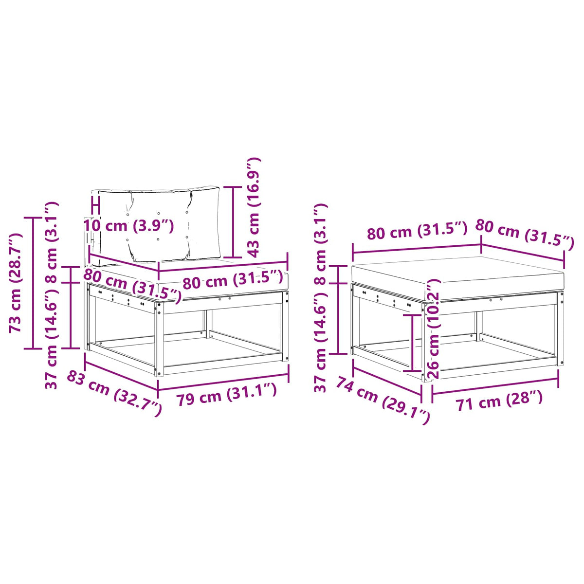 Set vanjskih sofa 6 kom. Bijela i svjetlosiva Smeđa 325 x 162,5 x 73 cm
