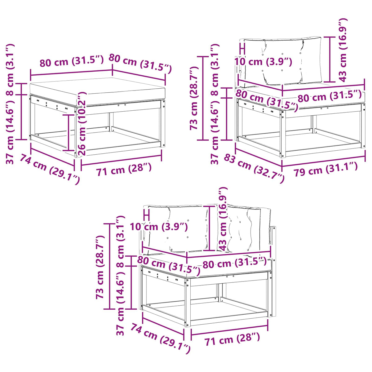 Set vanjskih sofa 8 kom. Bijela i krem 404 x 245,5 x 73 cm