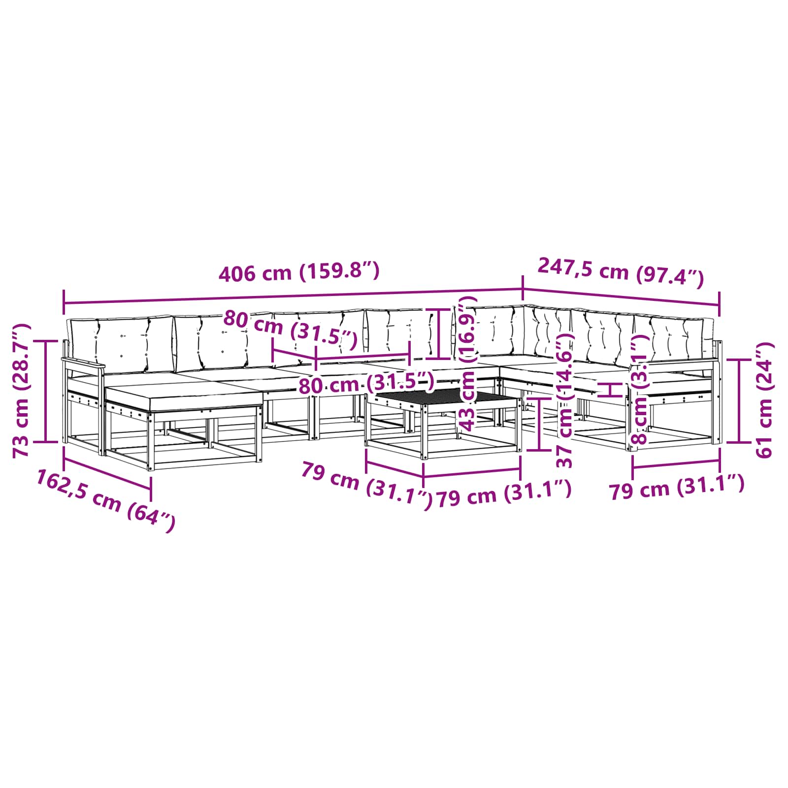 Set vanjskih sofa 9 pcs Bijela i krem