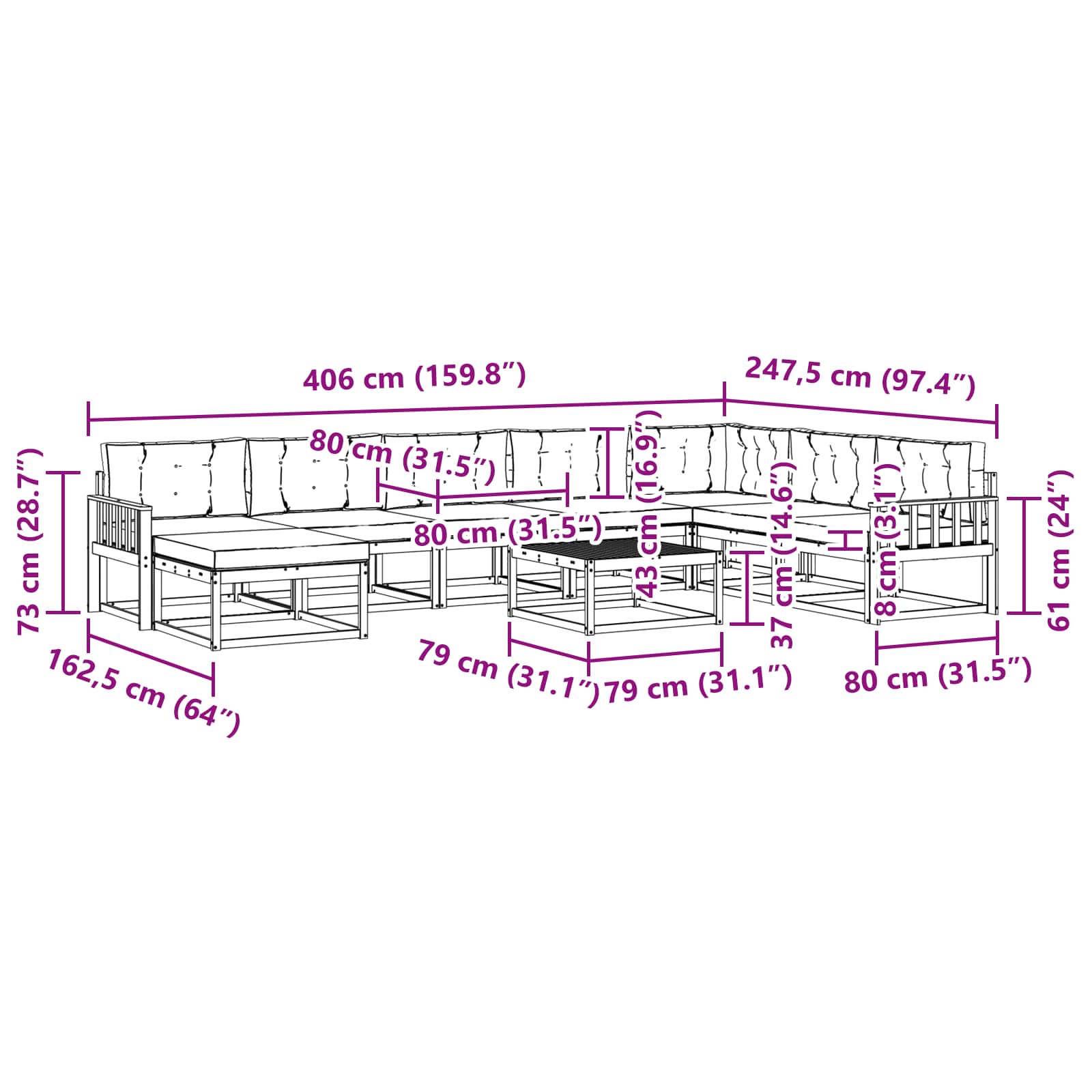 Set vanjskih sofa 9 pcs Bijela i krem