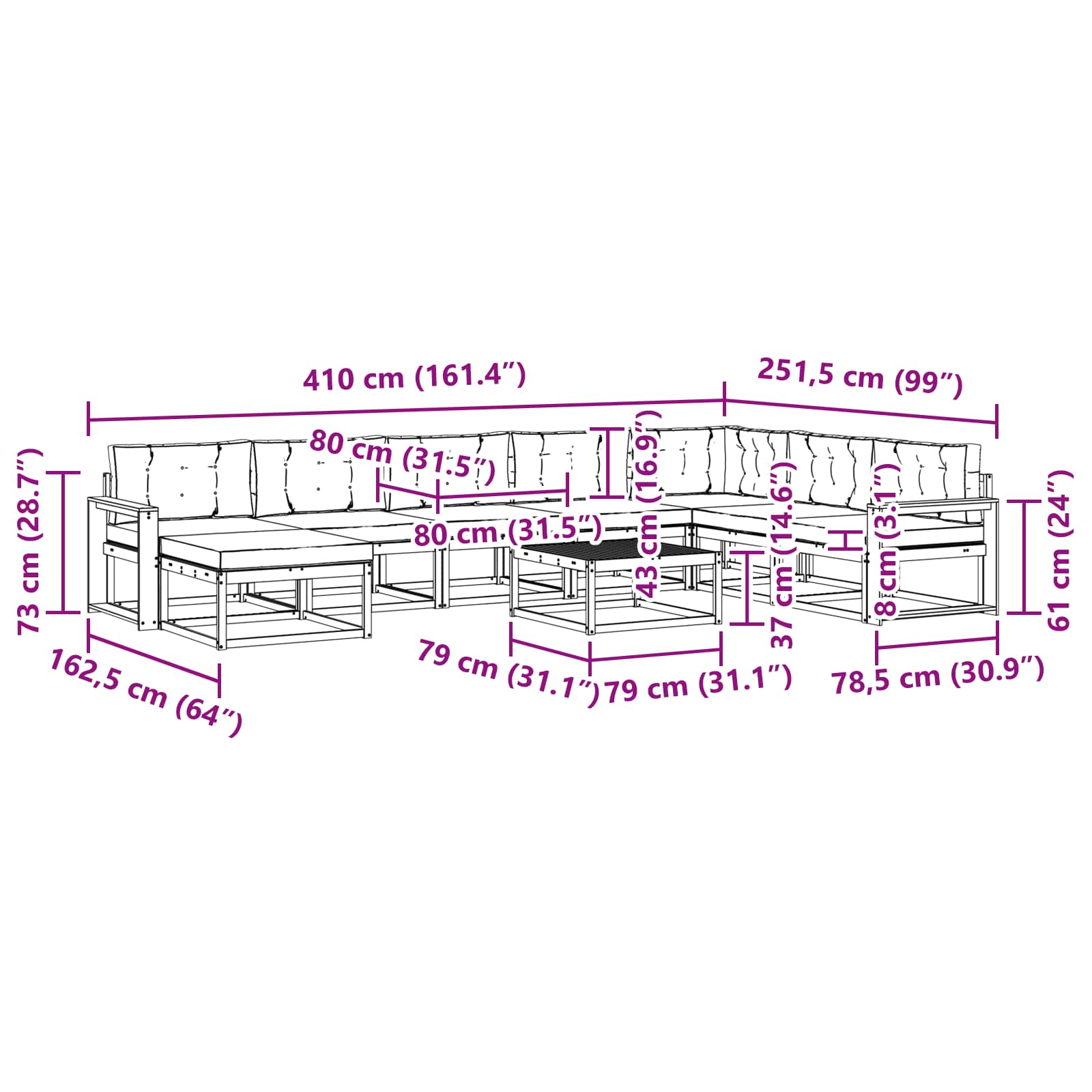 Set vanjskih sofa 9 pcs Bijela i krem