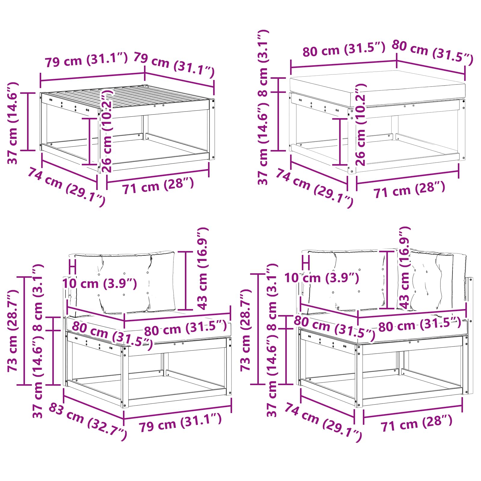 Set vanjskih sofa 9 pcs Bijela i svjetlosiva