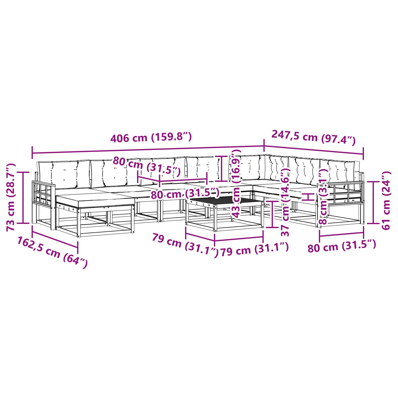 Set vanjskih sofa 9 pcs Bijela i krem