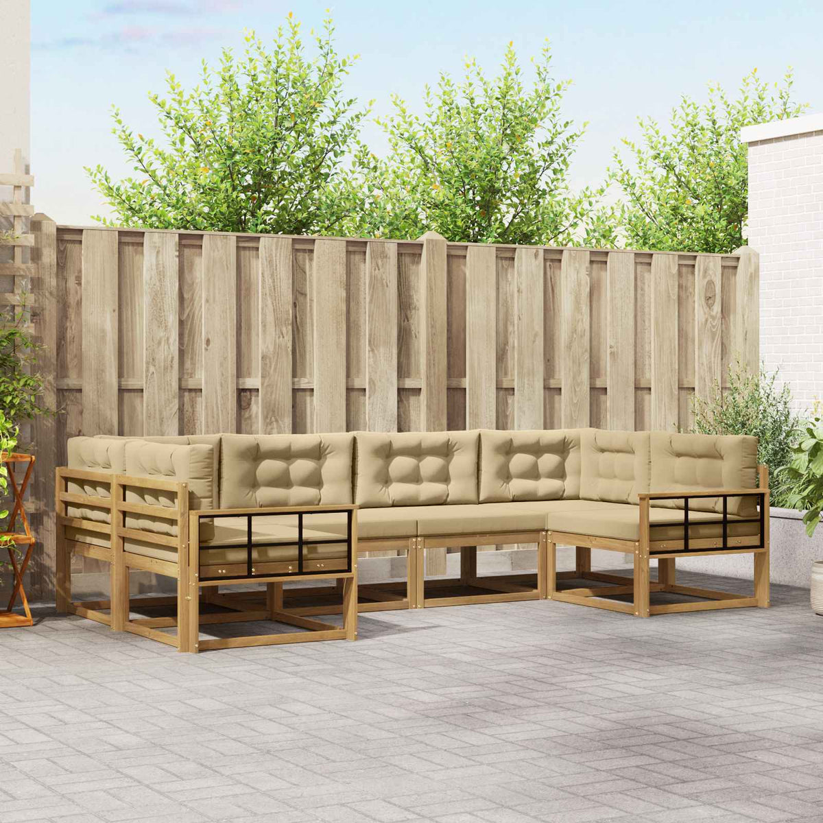 Set vanjskih sofa 6 kom. Bijela i bež 325 x 168,5 x 73 cm