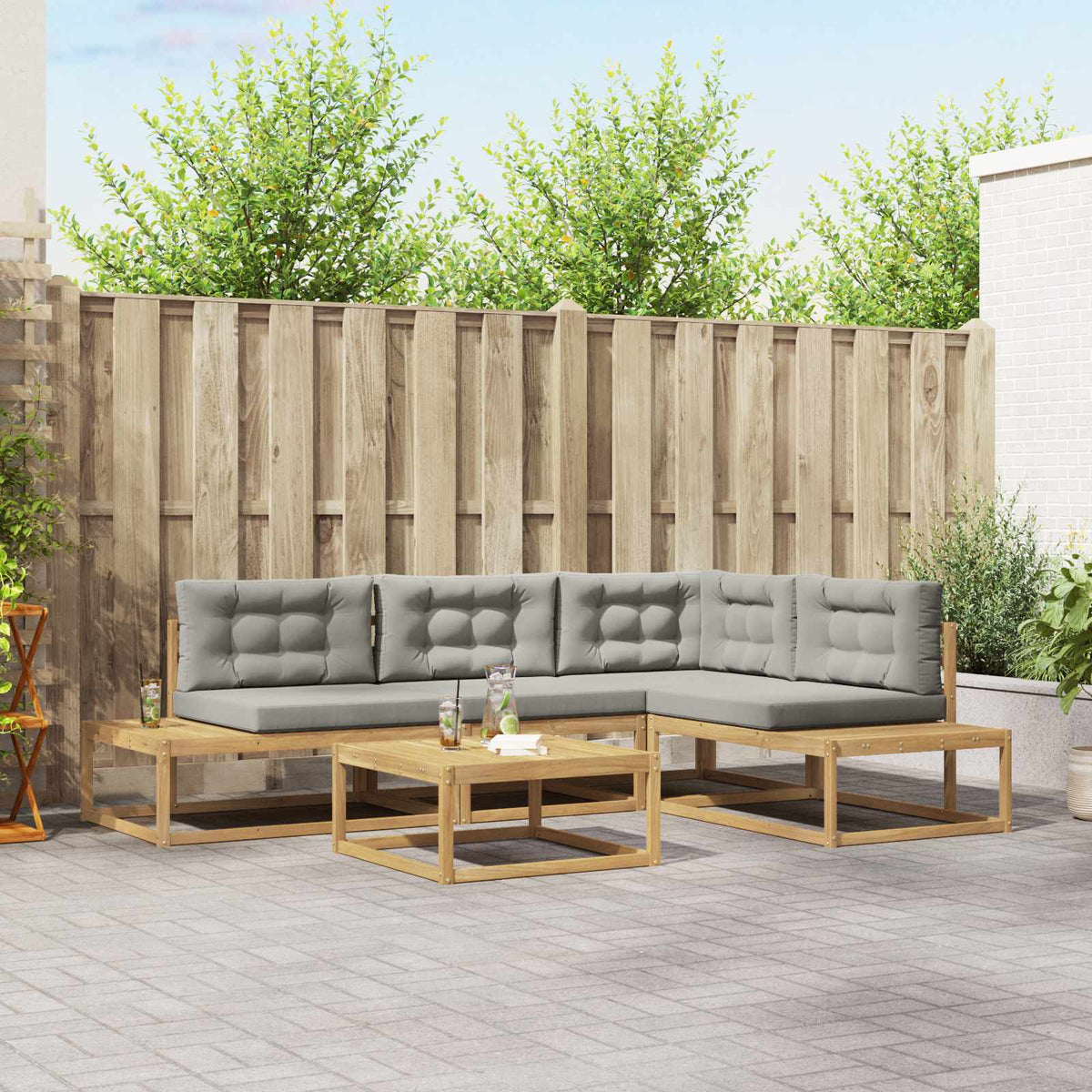 Set vanjskih sofa 5 kom. Bijela Poliester
