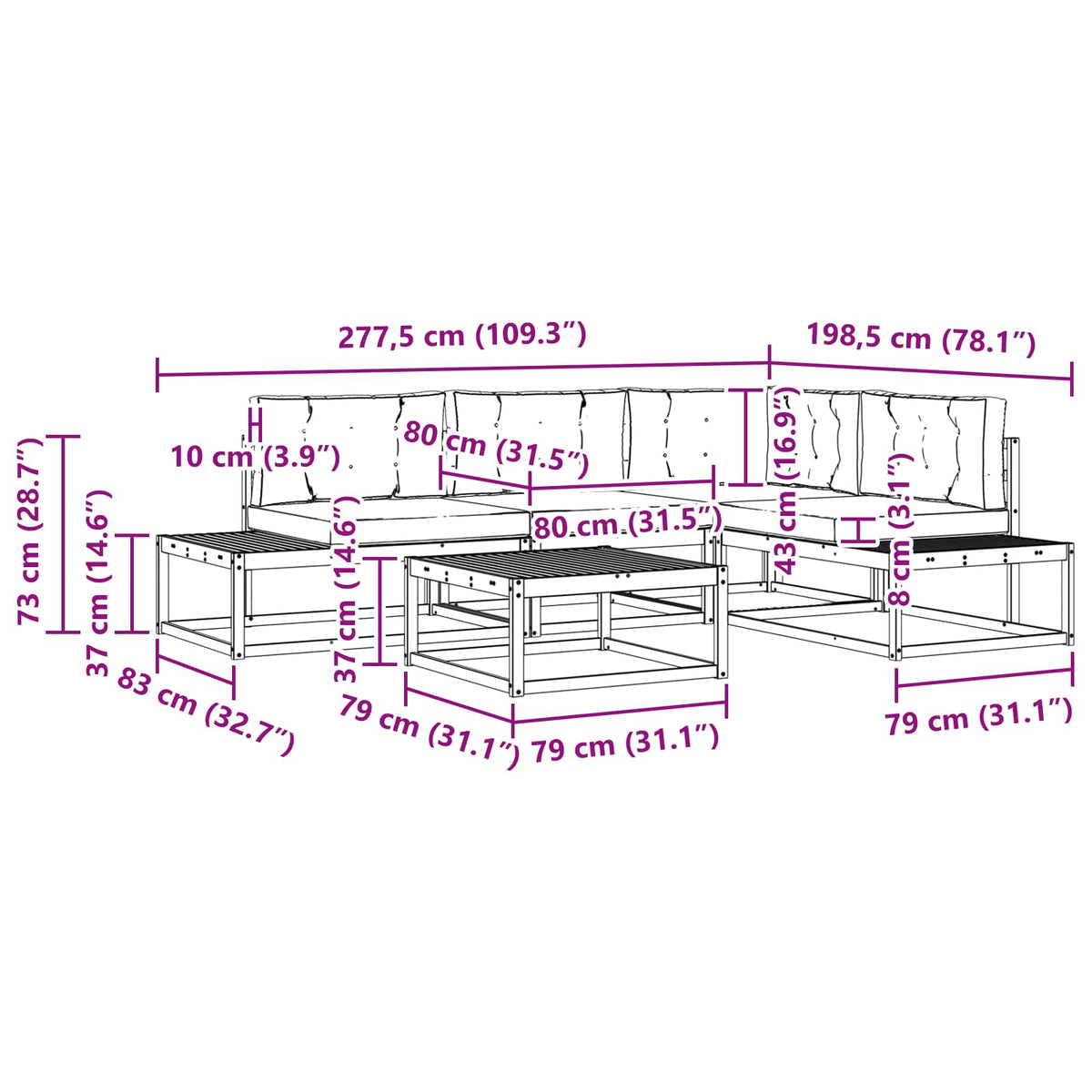 Set vanjskih sofa 5 kom. Bijela Poliester