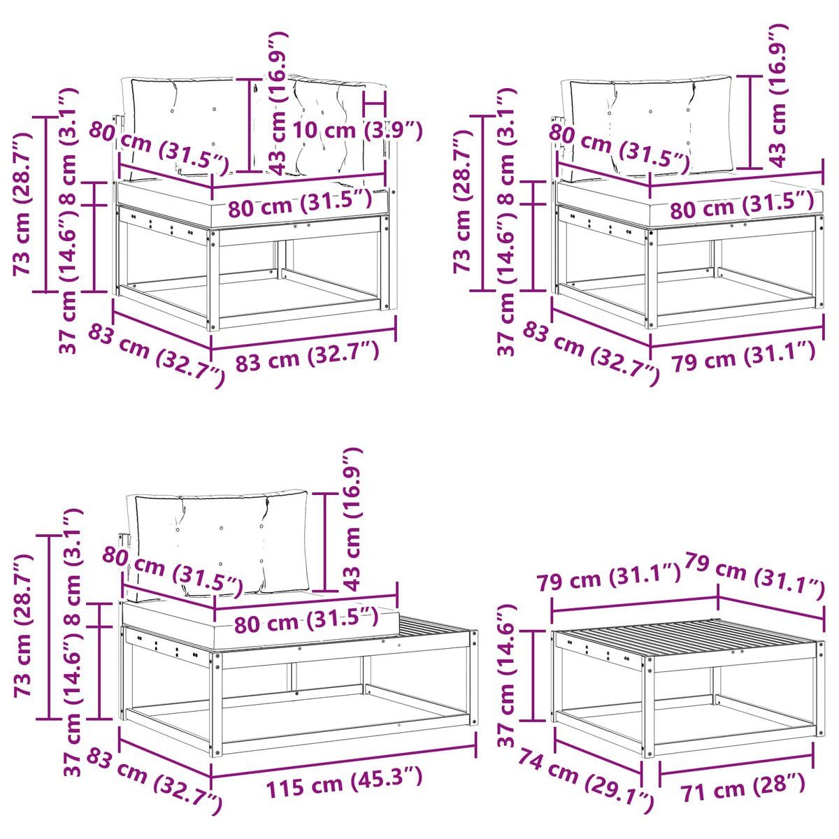 Set vanjskih sofa 5 kom. Bijela Poliester