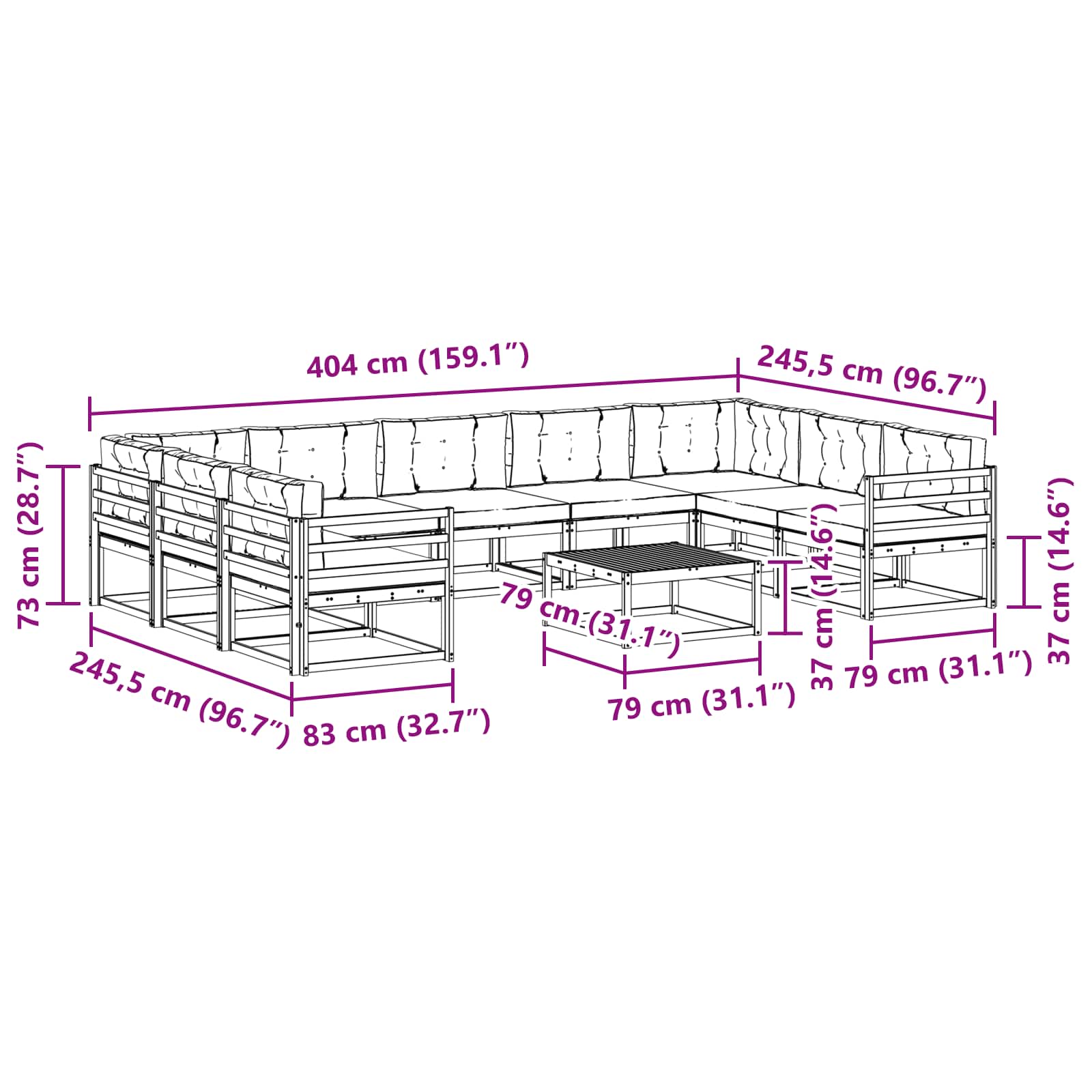 Set vanjskih sofa s jastukom 10 pcs Bijela i bež