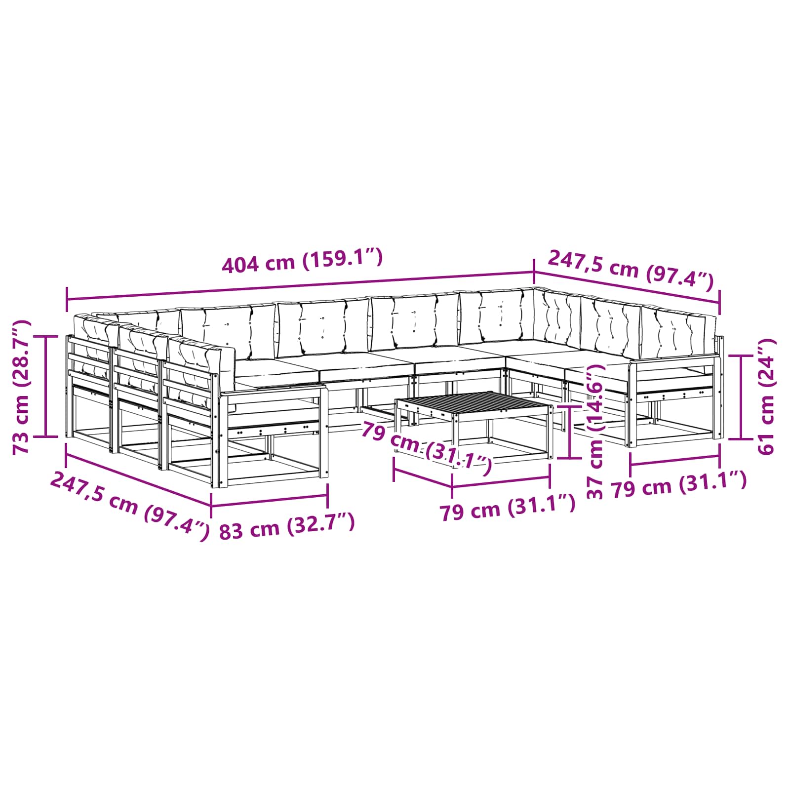 Set vanjskih sofa s jastukom 10 pcs Bijela i bež