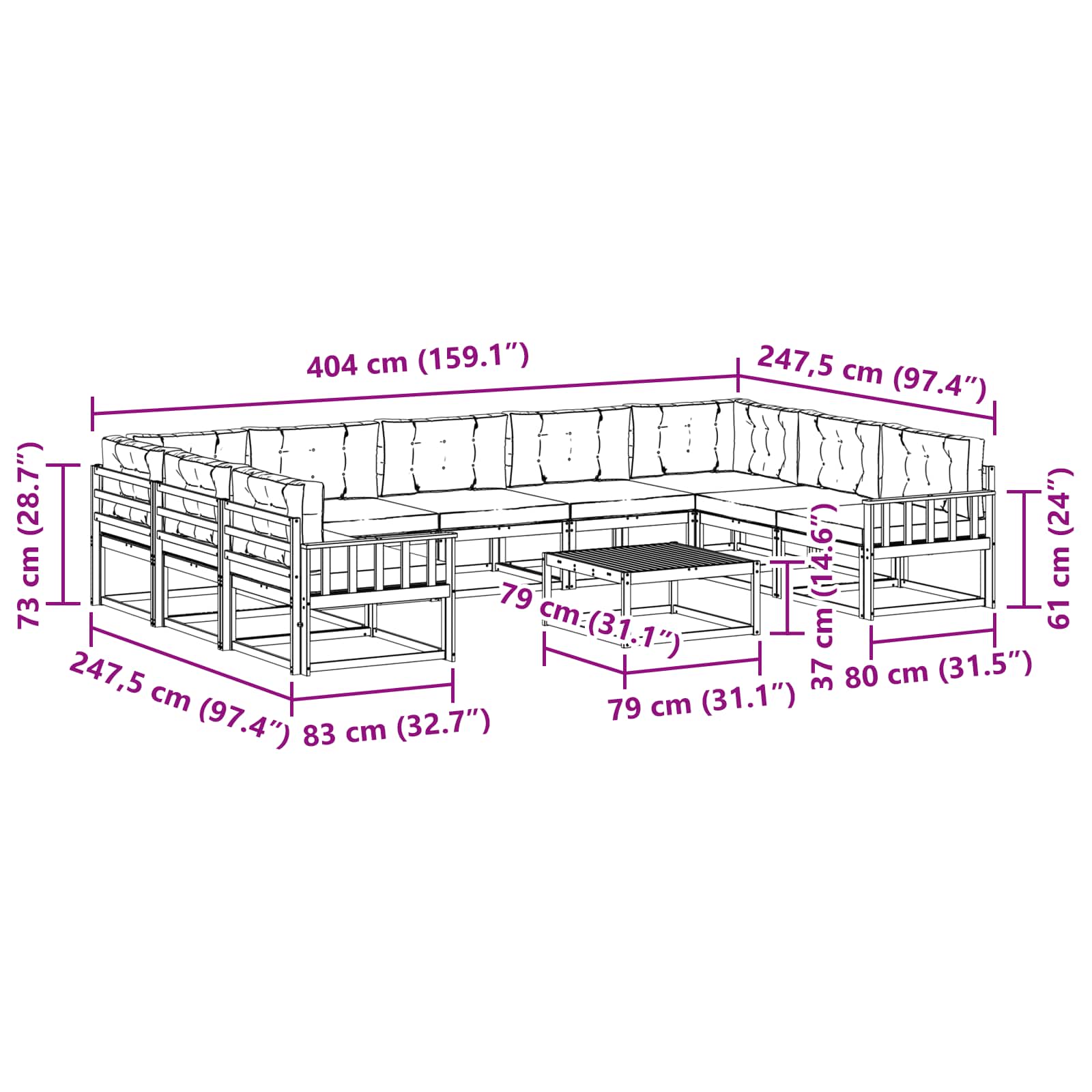 Set vanjskih sofa s jastukom 10 pcs Bijela i bež