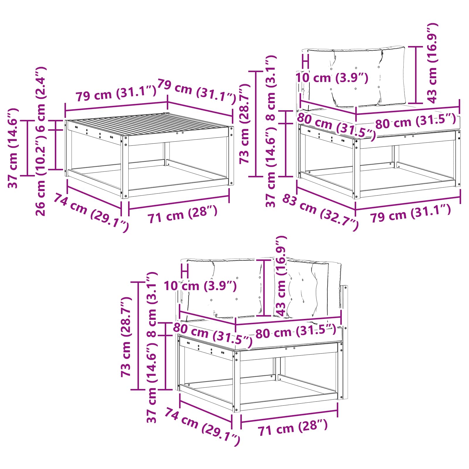 Set vanjskih sofa s jastukom 10 pcs Bijela i bež