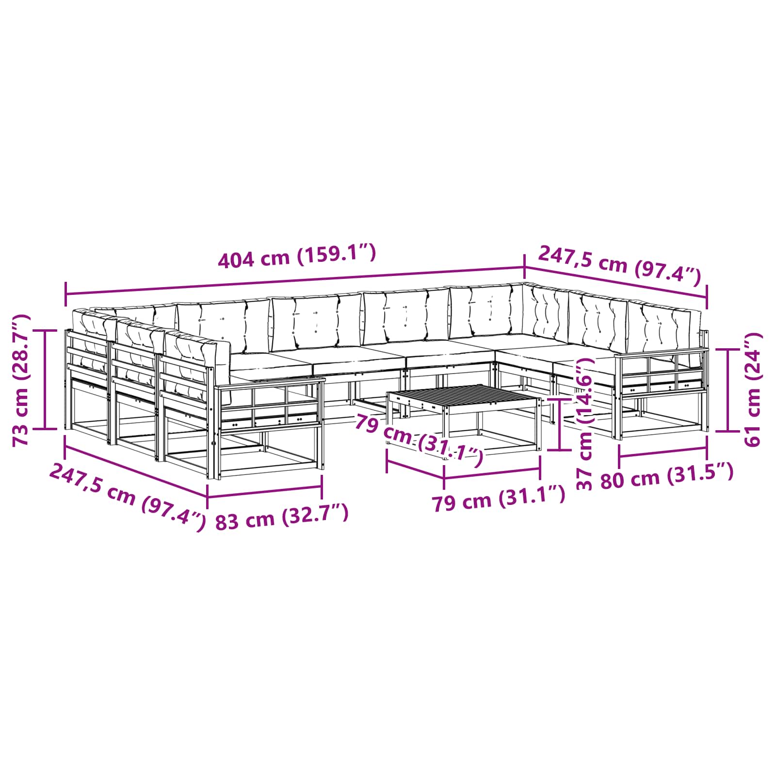 Set vanjskih sofa s jastukom 10 pcs Bijela i bež