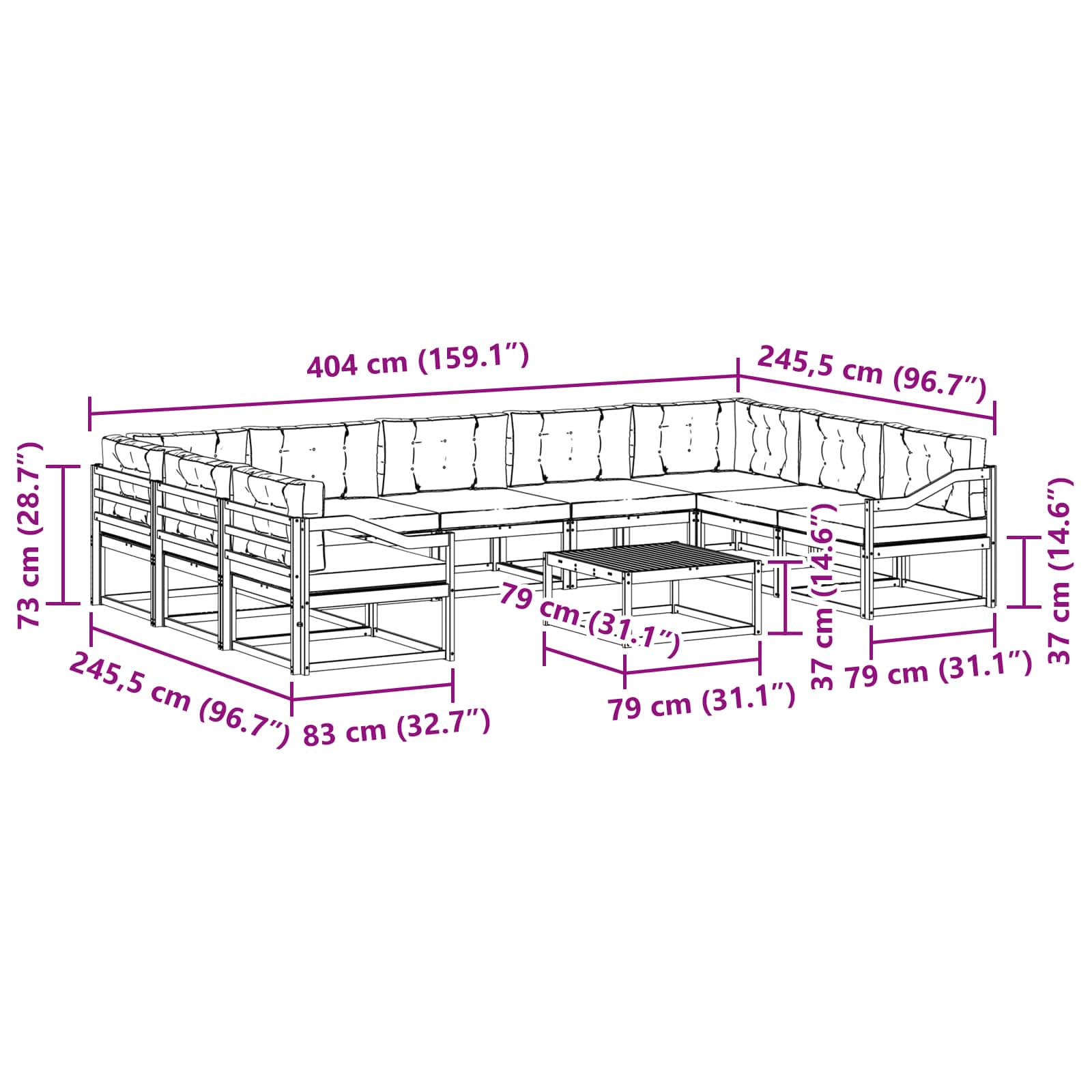 Set vanjskih sofa s jastukom 10 pcs Bijela i bež
