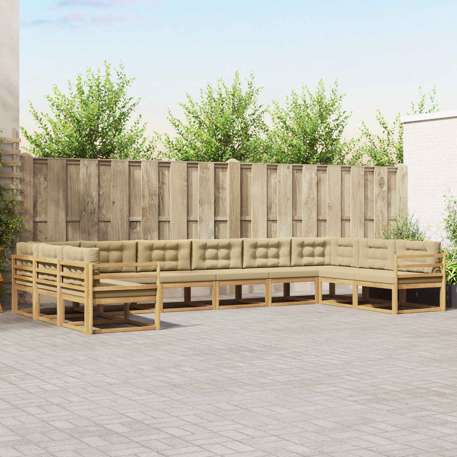 Set vanjskih sofa s jastukom 10 pcs Bijela i bež