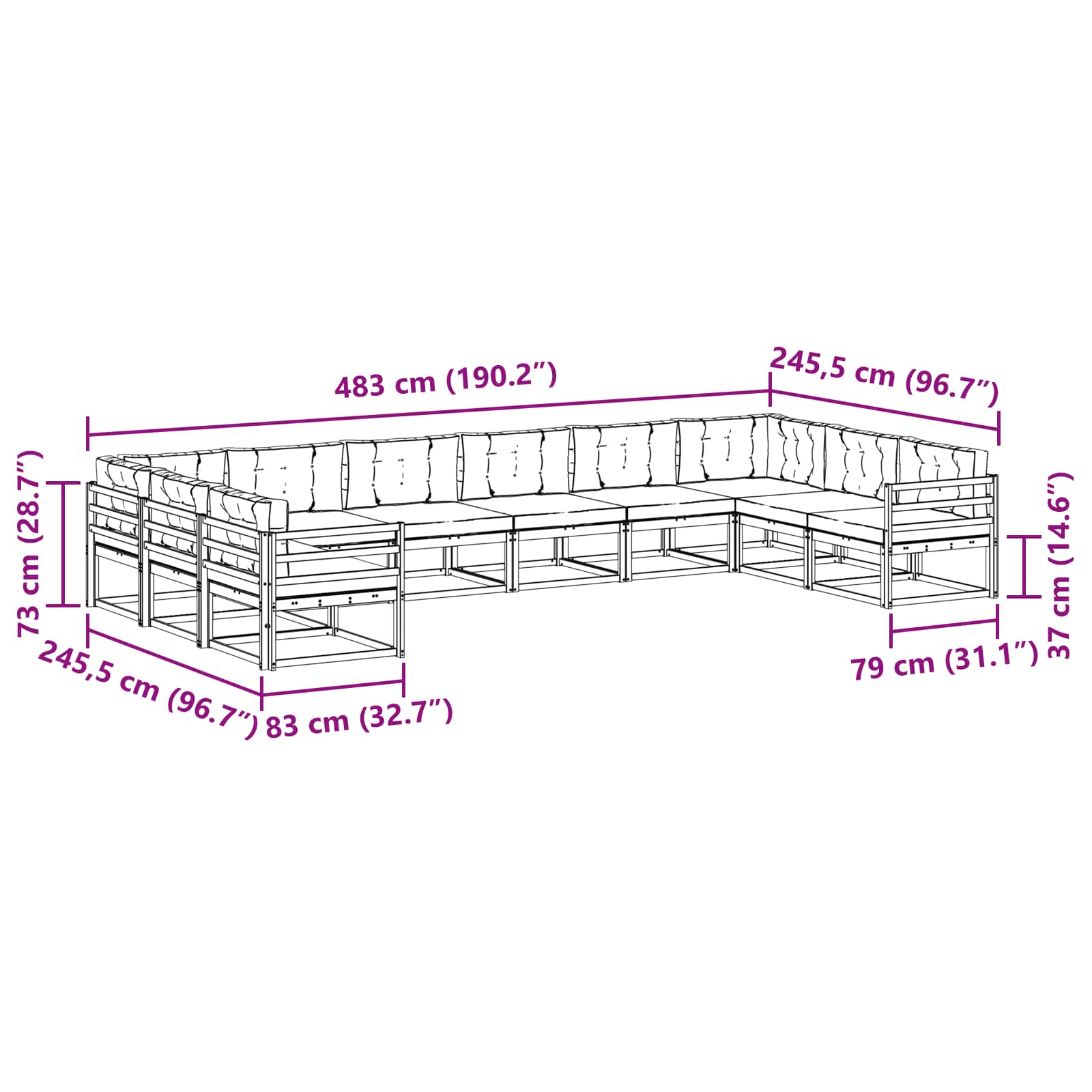 Set vanjskih sofa s jastukom 10 pcs Bijela i bež