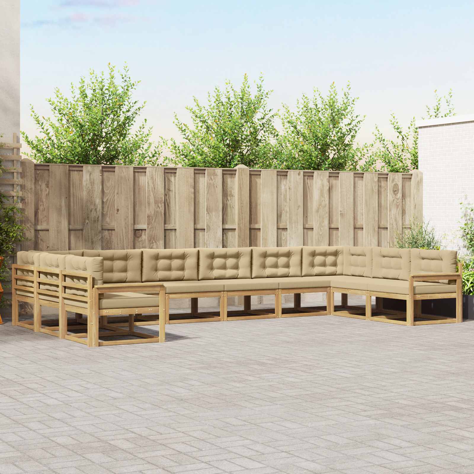 Set vanjskih sofa s jastukom 10 pcs Bijela i bež