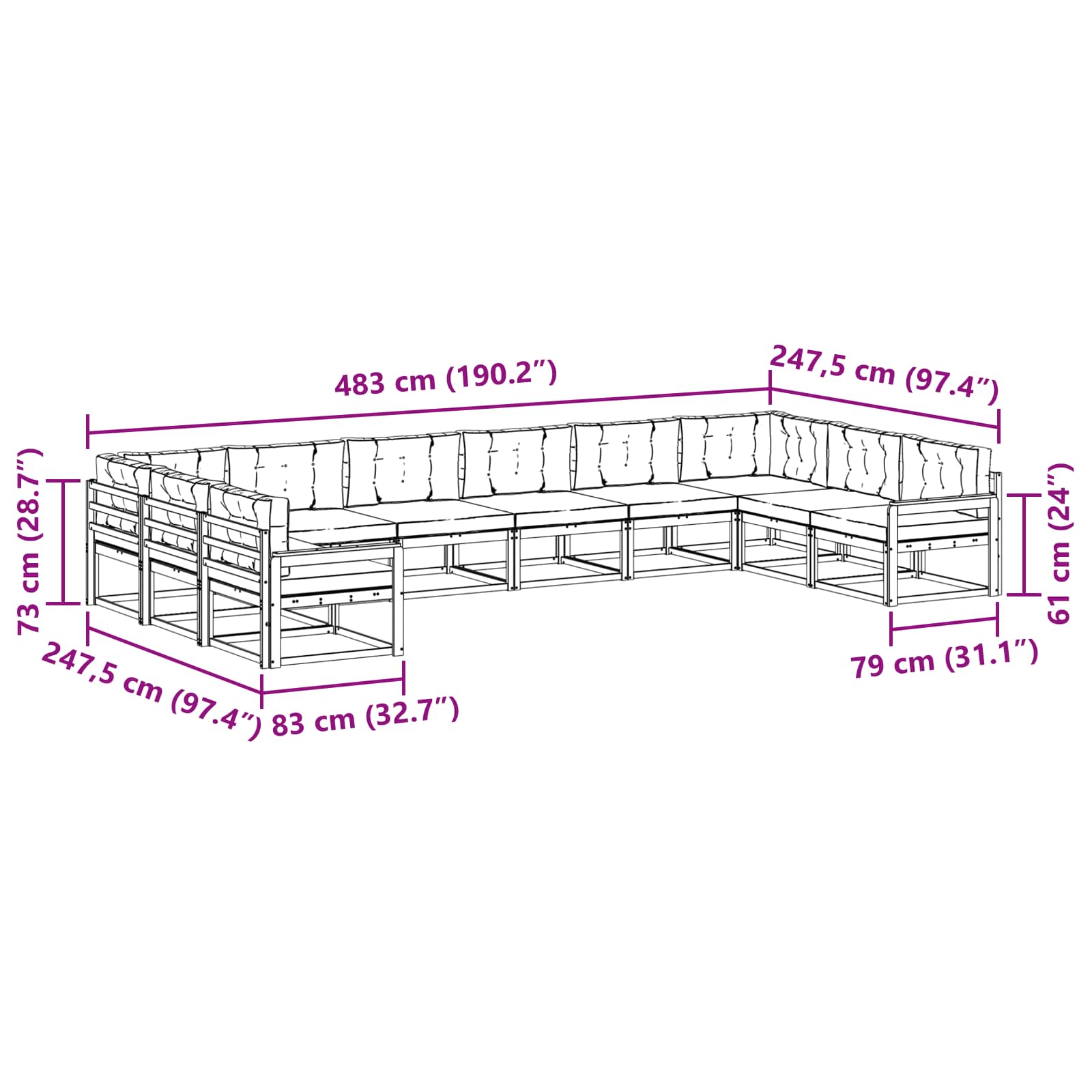 Set vanjskih sofa s jastukom 10 pcs Bijela i bež