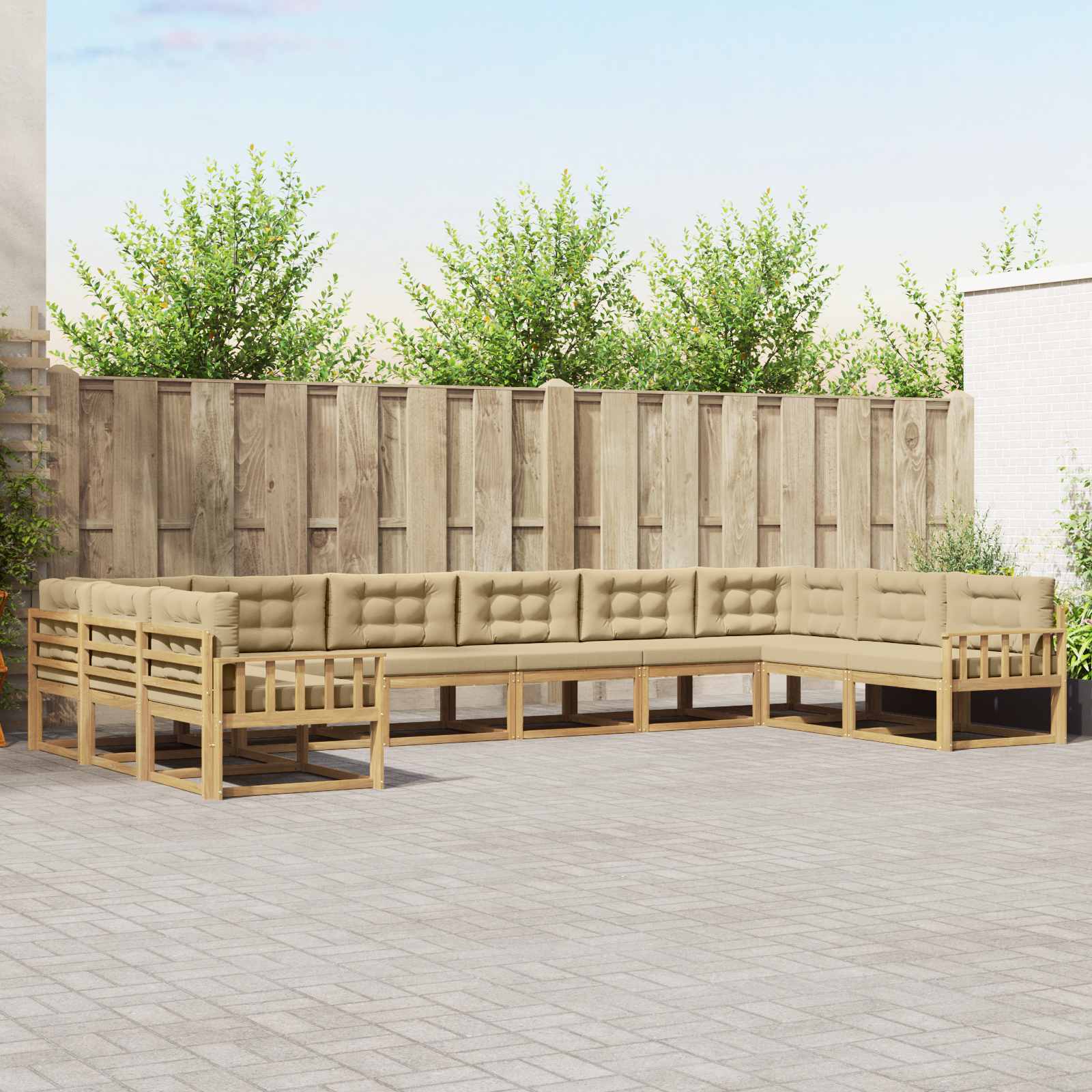 Set vanjskih sofa s jastukom 10 pcs Bijela i bež