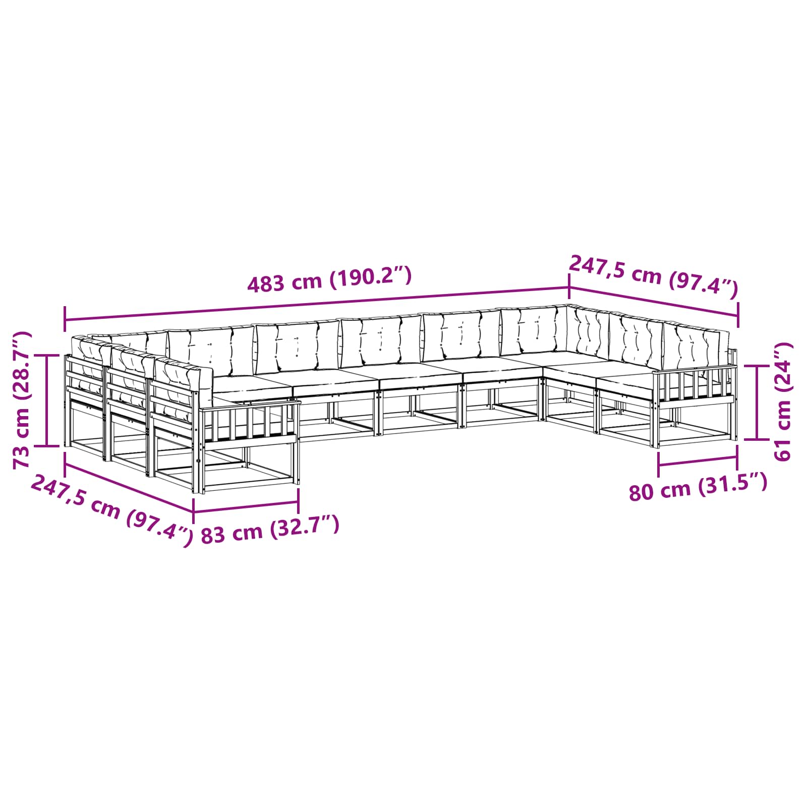 Set vanjskih sofa s jastukom 10 pcs Bijela i bež